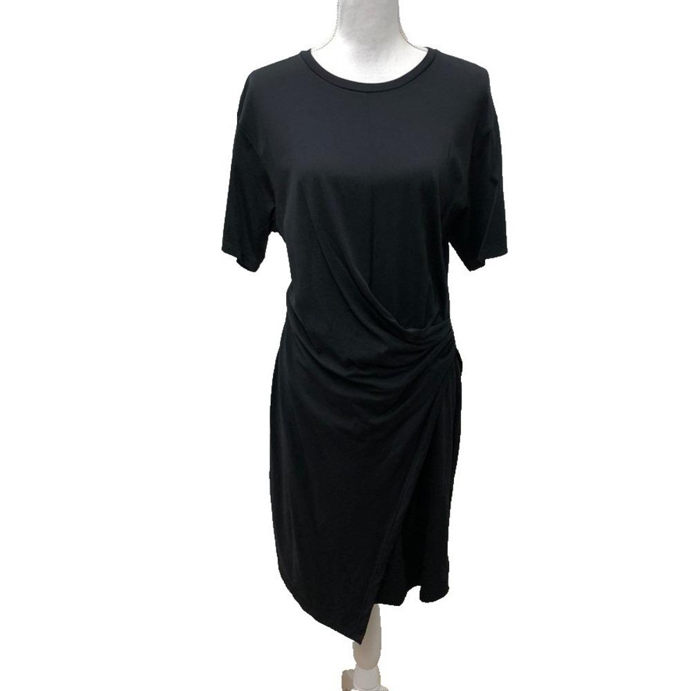Theory Short Sleeve Drape Tee Dress Womens Large Black Classic Career LBD Office